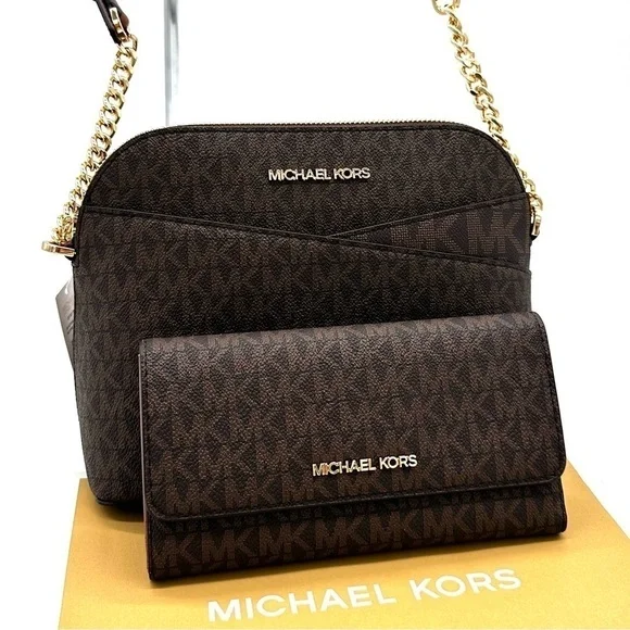 Michael Kors JST Medium Dome Crossbody & Large Trifold Wallet Brown (NWT) - Picture 3 of 13